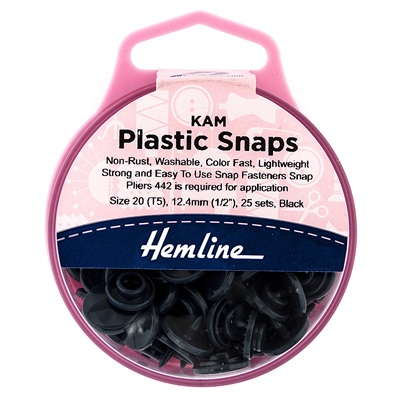 H443.BLAC - Snap Fasteners: Plastic: KAM: 25 x 12.4mm Sets - Black