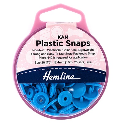 H443.BLUE - Snap Fasteners: Plastic: KAM: 25 x 12.4mm Sets - Blue