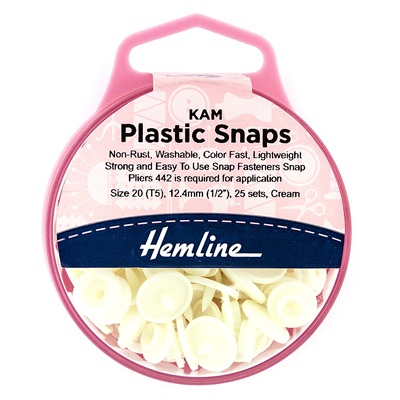 H443.CREA - Snap Fasteners: Plastic: KAM: 25 x 12.4mm Sets - Cream
