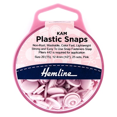 H443.PINK - Snap Fasteners: Plastic: KAM: 25 x 12.4mm Sets - Pink