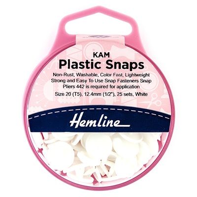 H443.WHIT - Snap Fasteners: Plastic: KAM: 25 x 12.4mm Sets - White