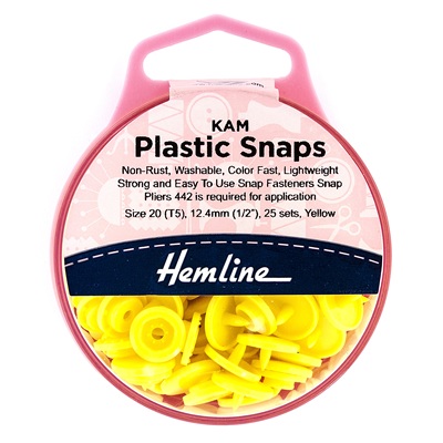 H443.YELL - Snap Fasteners: Plastic: KAM: 25 x 12.4mm Sets - Yellow