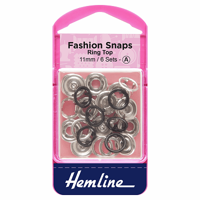 H445\BLK Fashion Snaps: Ring Top: 11mm: Black: 6 Sets..