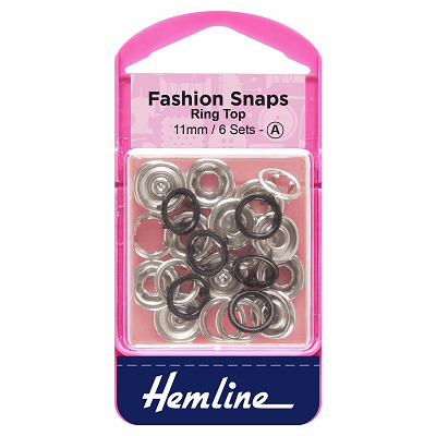 H445\BLK Fashion Snaps: Ring Top: 11mm: Black: 6 Sets