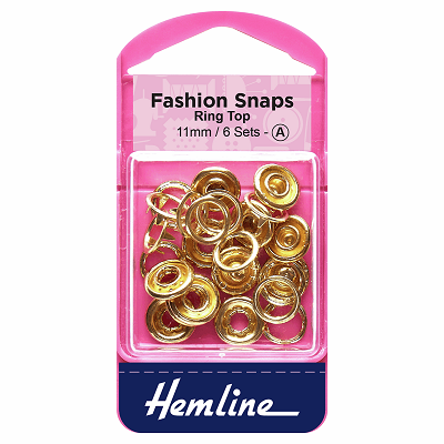 H445\GLD Fashion Snaps: Ring Top: 11mm: Gold: 6 Sets 