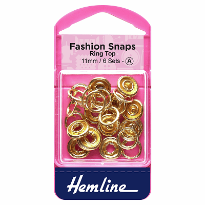 H445\GLD Fashion Snaps: Ring Top: 11mm: Gold: 6 Sets ..