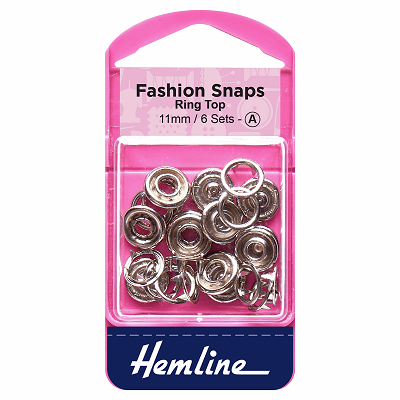 H445\SIL Fashion Snaps: Ring Top: 11mm: Silver: 6 Sets..