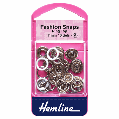 H445\WHT Fashion Snaps: Ring Top: 11mm: White: 6 Sets..