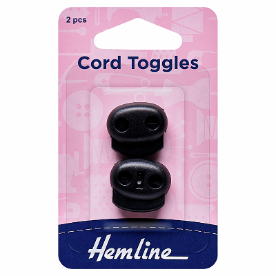 H459.2.B Adjustable Cord Toggles: 6mm: Black: 2 Pieces