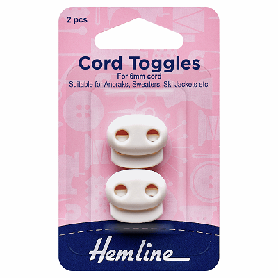 H459.2.W Adjustable Cord Toggles: 6mm: White: 2 Pieces