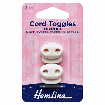 H459.2.W Adjustable Cord Toggles: 6mm: White: 2 Pieces..