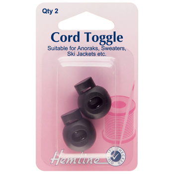 H459/BLK Cord Toggles: Black - 6mm ..