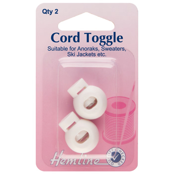 H459/WHT Cord Toggles: White - 6mm.. 