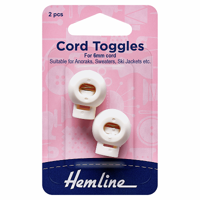 H459.WHT Cord Toggles: 6mm: White: 2 Pieces..