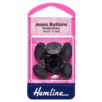 H466.BLK Jeans Buttons: Black: 16mm: 6 Sets