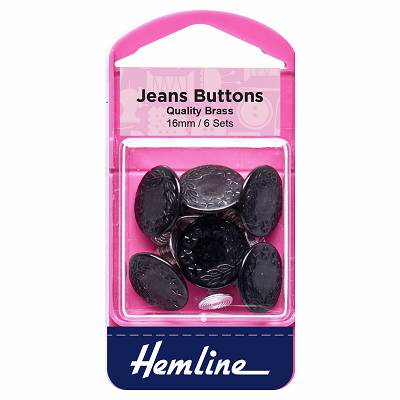 H466.BLK Jeans Buttons: Black: 16mm: 6 Sets..