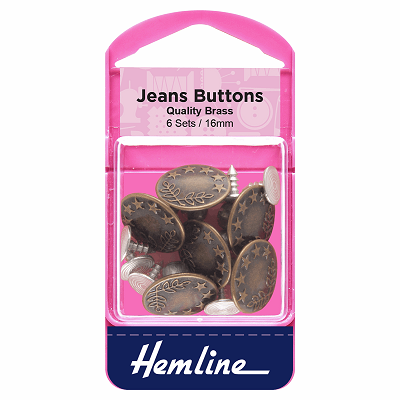 H466.BRO Jeans Buttons: 16mm: Bronze: 6 Sets 
