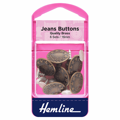 H466.BRO Jeans Buttons: 16mm: Bronze: 6 Sets.. 