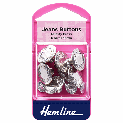 H466.SIL Jeans Buttons: 16mm: Nickel: 6 Sets 