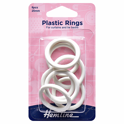 H471.25 Plastic Curtain Rings: White - 25mm - 8pcs 