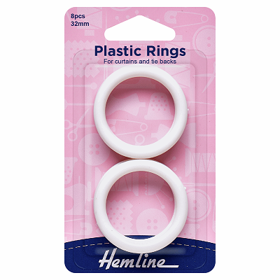 H471.32 Plastic Curtain Rings: White - 32mm - 8pcs