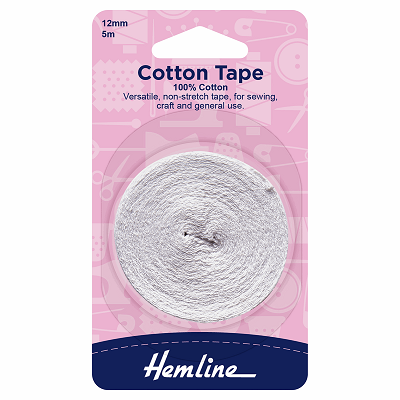 H540.12 - Cotton Tape: 5m x 12mm: White..