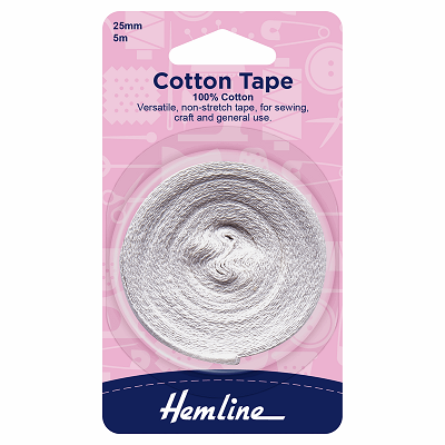 H540.25 - Cotton Tape: 5m x 25mm: White