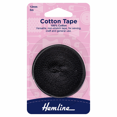H541.12 - Cotton Tape: 5m x 12mm: Black