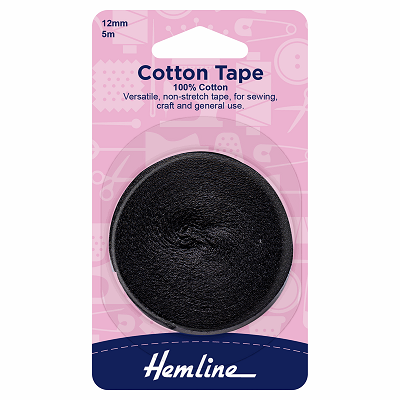 H541.12 - Cotton Tape: 5m x 12mm: Black..