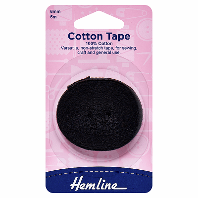 H541.6 - Cotton Tape: 5m x 6mm: Black
