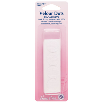 H665 Hook & Loop Dots: Stick-On: 8 sets of 20mm: White.. 