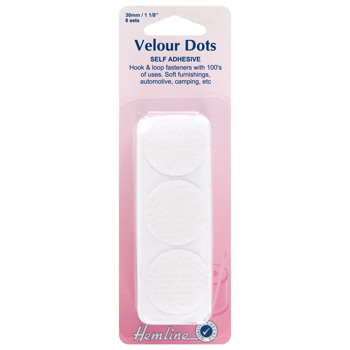 H665.30 Hook & Loop Dots: Stick-On: 8 sets of 30mm: White.. 