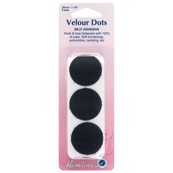 H666.30 Hook & Loop Dots: Stick-On: 8 sets of 30mm: Black.. 