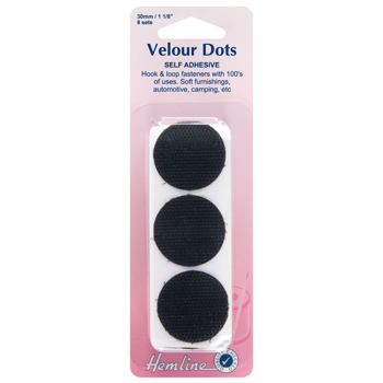 H666.30 Hook & Loop Dots: Stick-On: 8 sets of 30mm: Black 