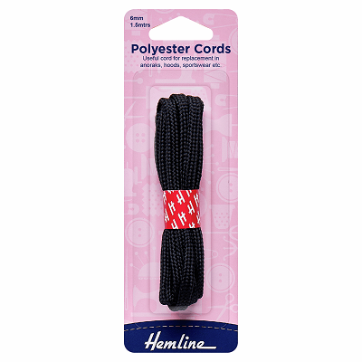 H683.B Polyester Cord: 1.5m x 6mm: Black..