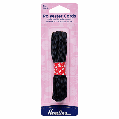 H683.B Polyester Cord: 1.5m x 6mm: Black