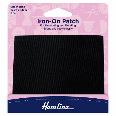 H690L\BLK - Iron-on Repair Fabric: Black - 12 x 44cm