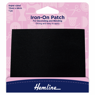 H690L\BLK - Iron-on Repair Fabric: Black - 12 x 44cm..