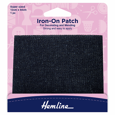 H690L\DD - Iron-on Repair Fabric: Dark Denim - 12 x 44cm