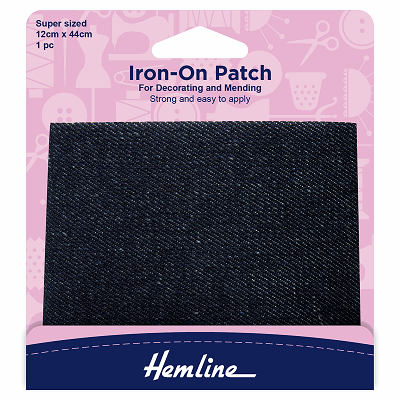 H690L\DD - Iron-on Repair Fabric: Dark Denim - 12 x 44cm..