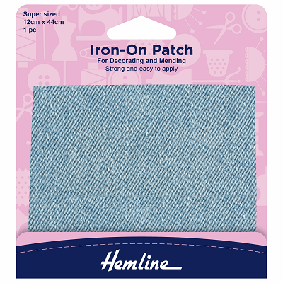 H690L\LD - Iron-on Repair Fabric: Light Denim - 12 x 44cm..