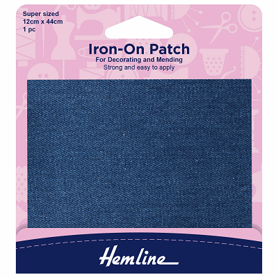 H690L\MD - Iron-on Repair Fabric: Mid Denim - 12 x 44cm..