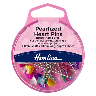 H722 Pins: Heart: Pearlized: Nickel Plated Steel: 53mm: 35 Pieces