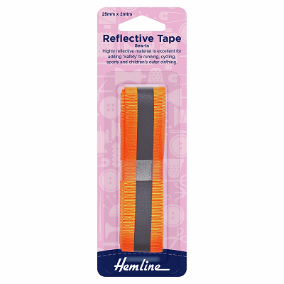 H826.O Reflective Sew-In Tape: Orange - 2m x 25mm..