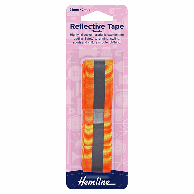 H826.O Reflective Sew-In Tape: Orange - 2m x 25mm