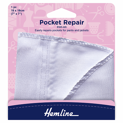 H875 Iron-On Pocket Repair: White - 18 x 18cm..