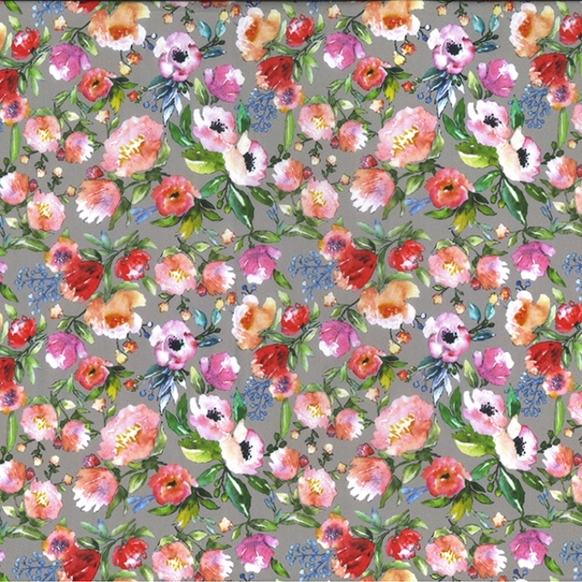 100% Cotton Poplin Medium Floral Grey - 01JLC627grey