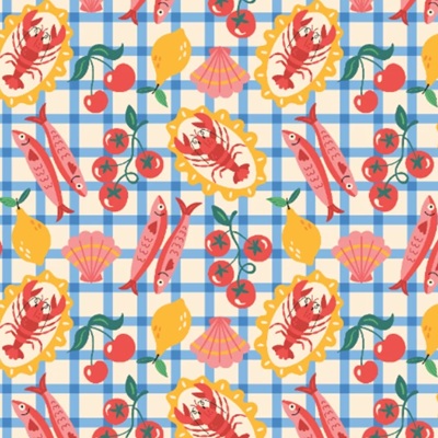 100% Printed Cotton  - EM27-LJCOT36 Cotton Seafood Picnic