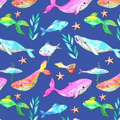 100% Printed Cotton  - EM27-LJDC5 Digital Cotton Whales