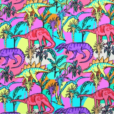 100% Printed Cotton  - EM27-LJDC9 - Digital Cotton Dinosaurs - Pink